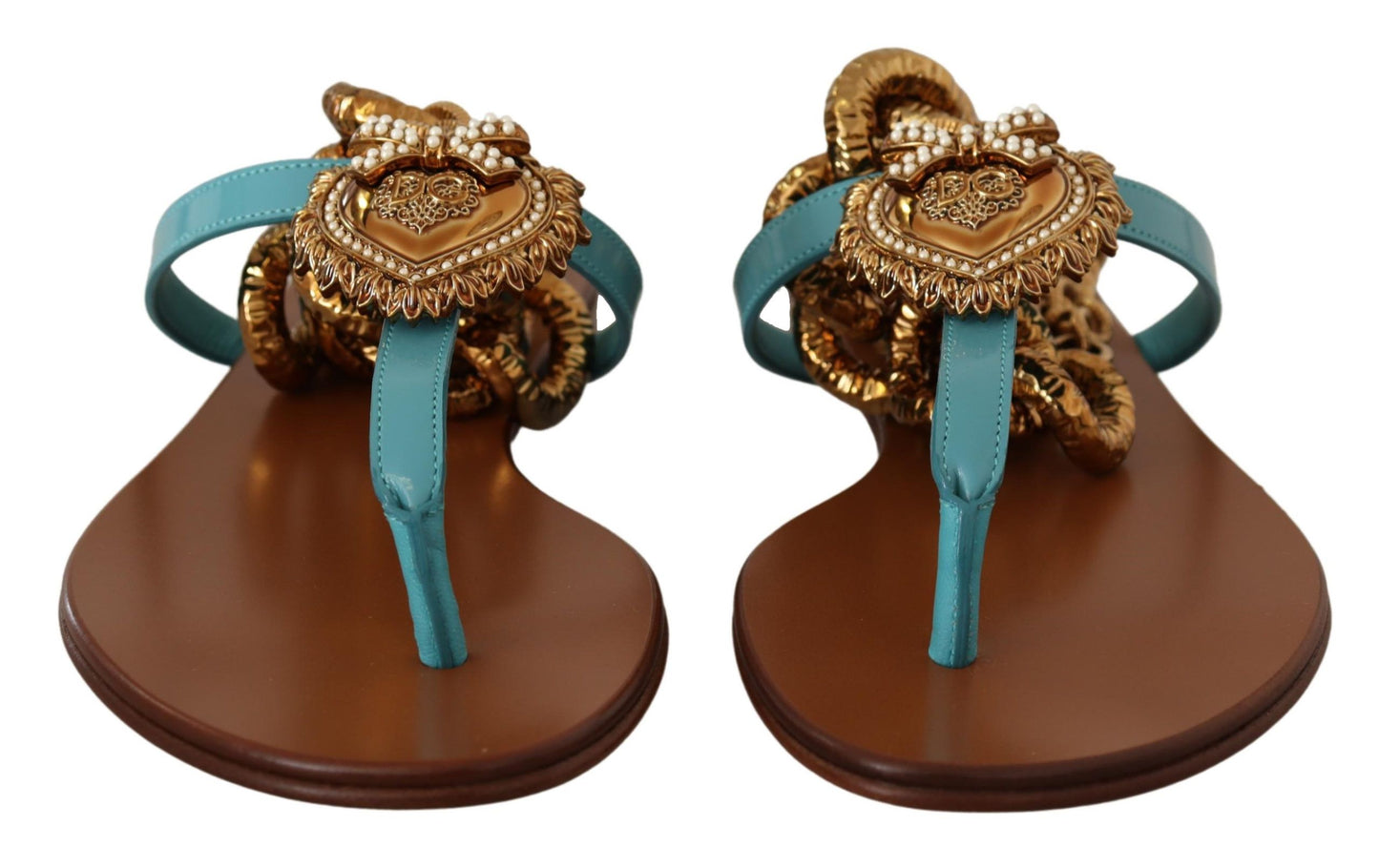 Sandales plates Dolce & Gabbana en cuir bleu Devotion