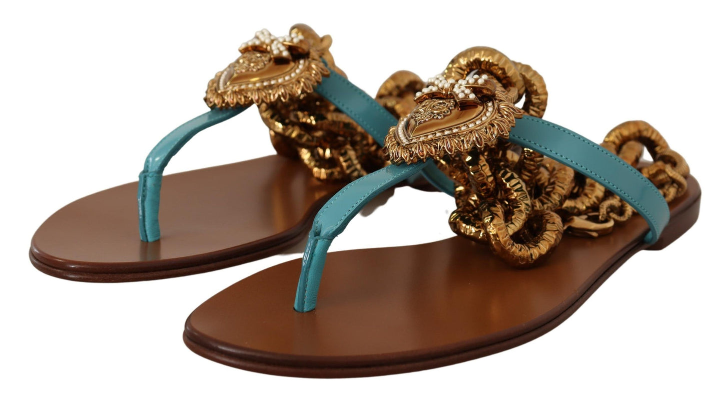 Sandales plates Dolce & Gabbana en cuir bleu Devotion