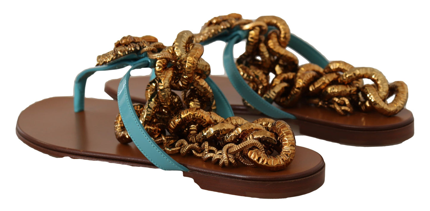 Sandales plates Dolce & Gabbana en cuir bleu Devotion