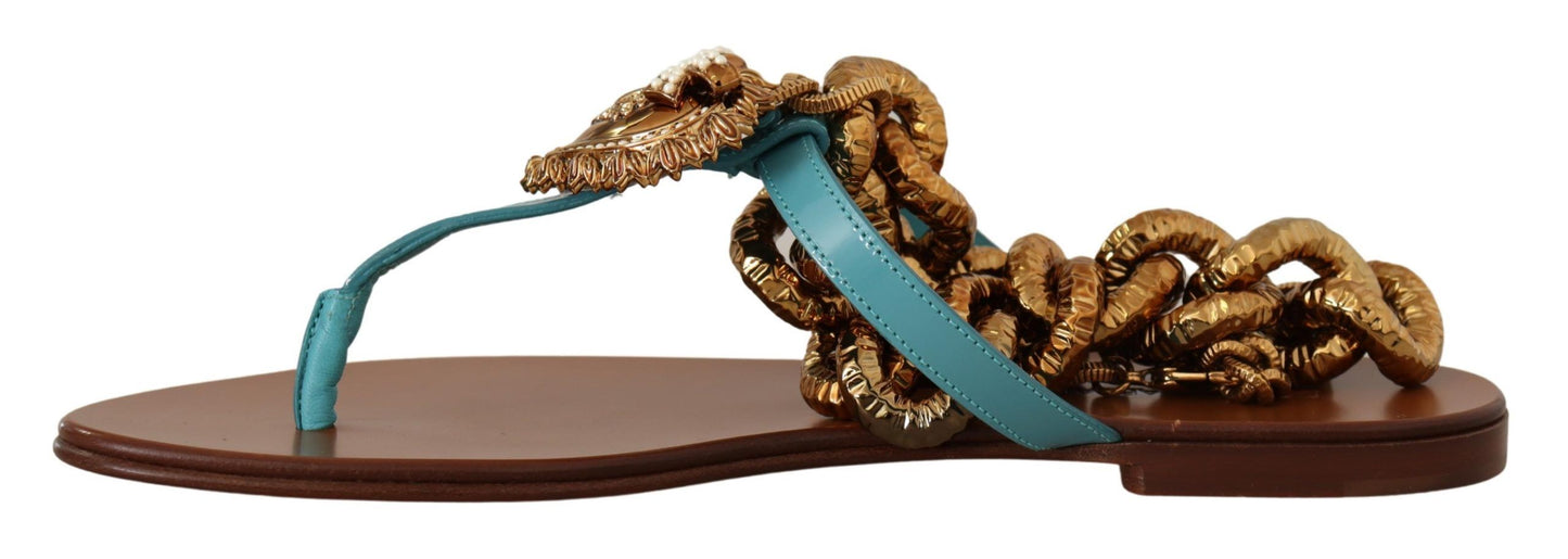 Sandales plates Dolce & Gabbana en cuir bleu Devotion