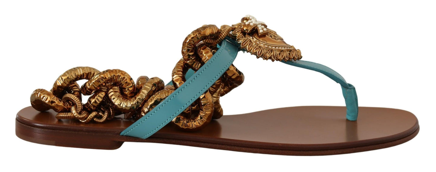 Sandales plates Dolce & Gabbana en cuir bleu Devotion