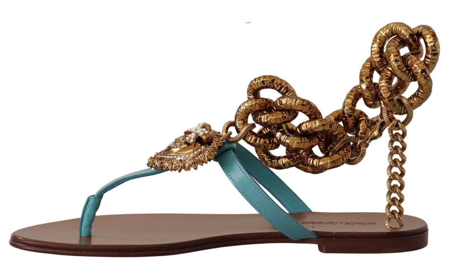 Sandales plates Dolce & Gabbana en cuir bleu Devotion