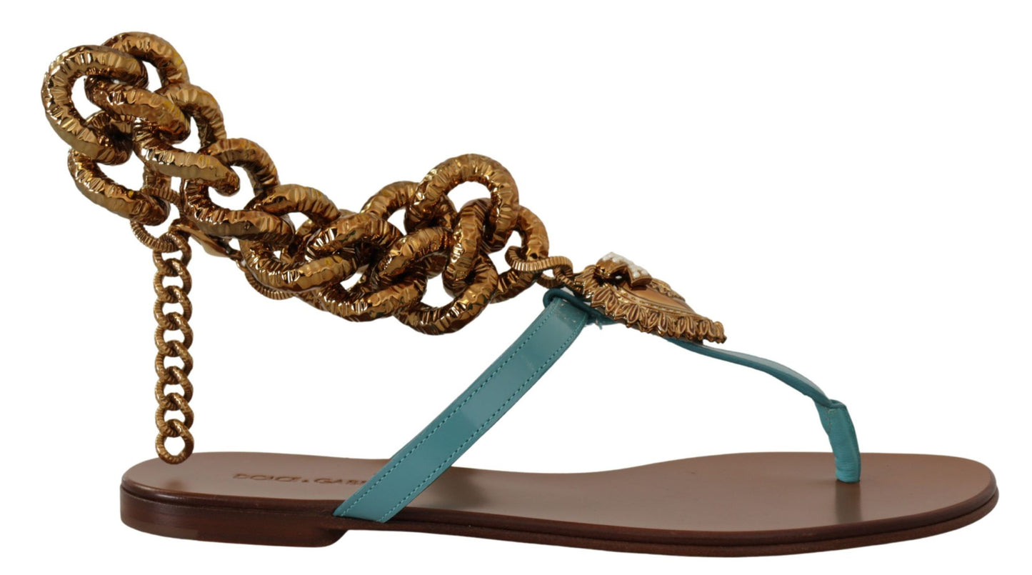 Sandales plates Dolce & Gabbana en cuir bleu Devotion
