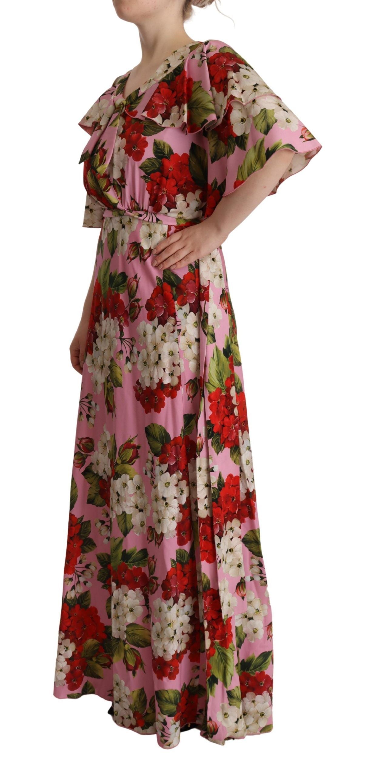 Dolce & Gabbana – Maxikleid aus Stretch-Seide mit Blumenmuster in Rosa