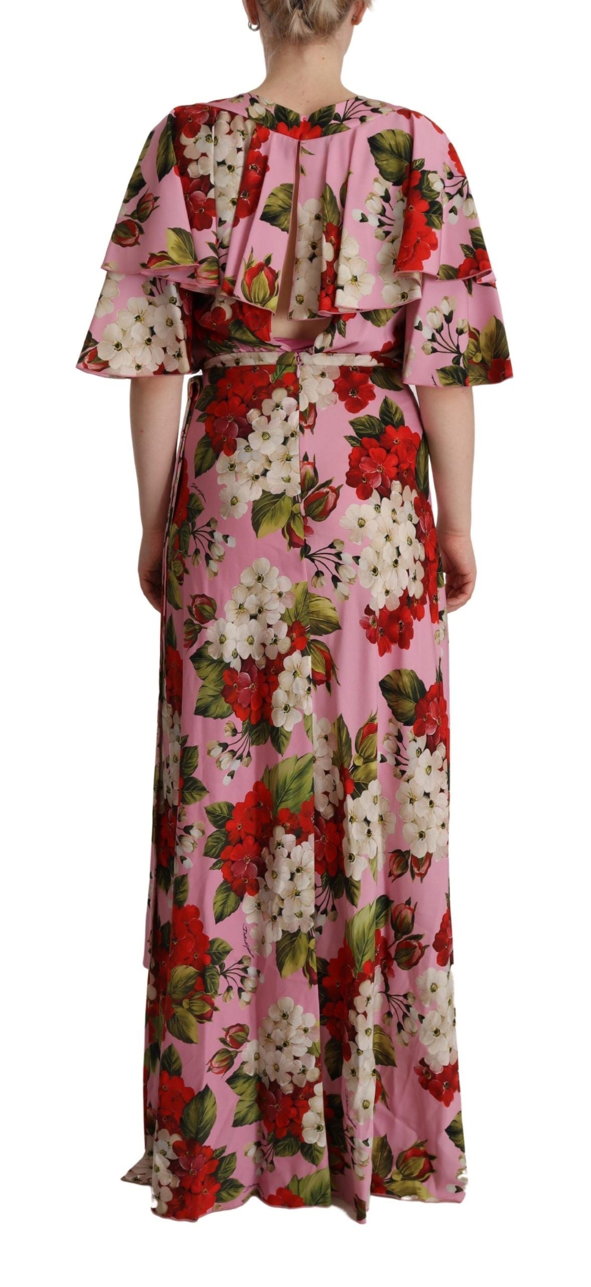 Dolce & Gabbana – Maxikleid aus Stretch-Seide mit Blumenmuster in Rosa