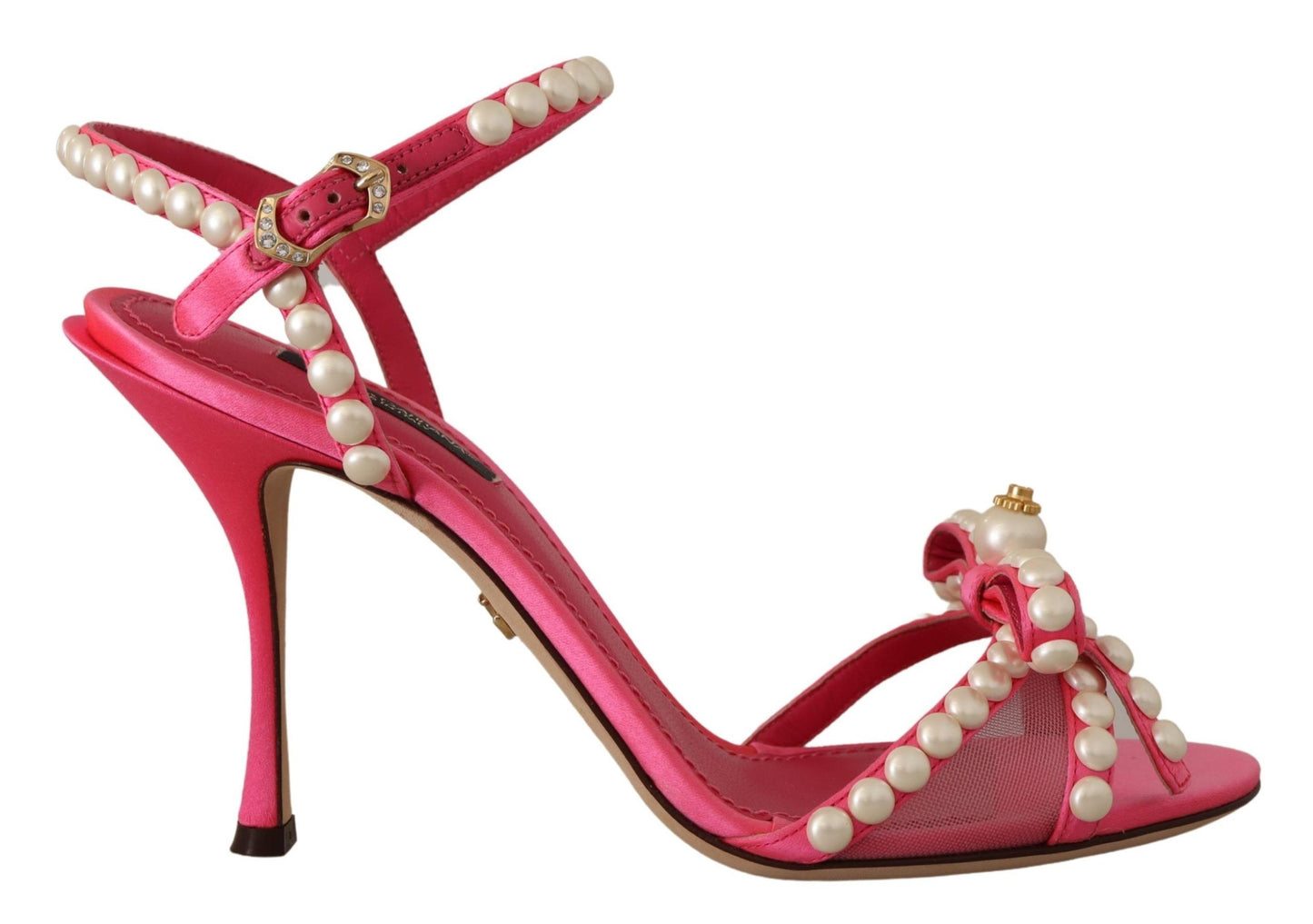 Chaussures à talons Dolce & Gabbana en satin rose et cristaux blancs nacrés