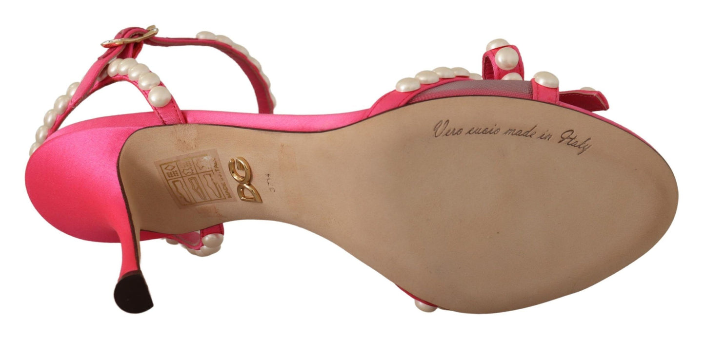 Chaussures à talons Dolce & Gabbana en satin rose et cristaux blancs nacrés