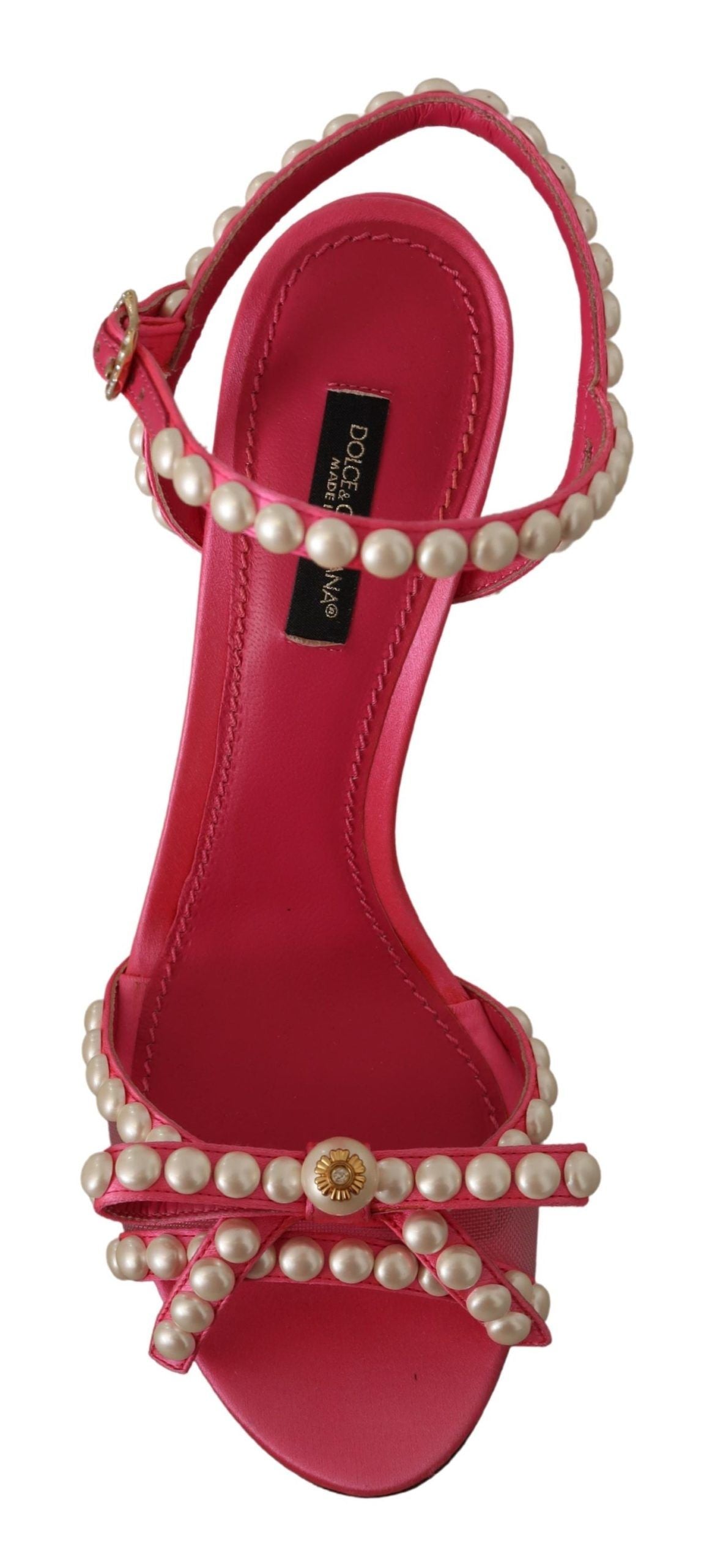 Chaussures à talons Dolce & Gabbana en satin rose et cristaux blancs nacrés
