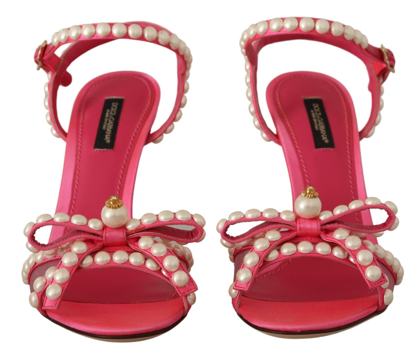 Chaussures à talons Dolce & Gabbana en satin rose et cristaux blancs nacrés