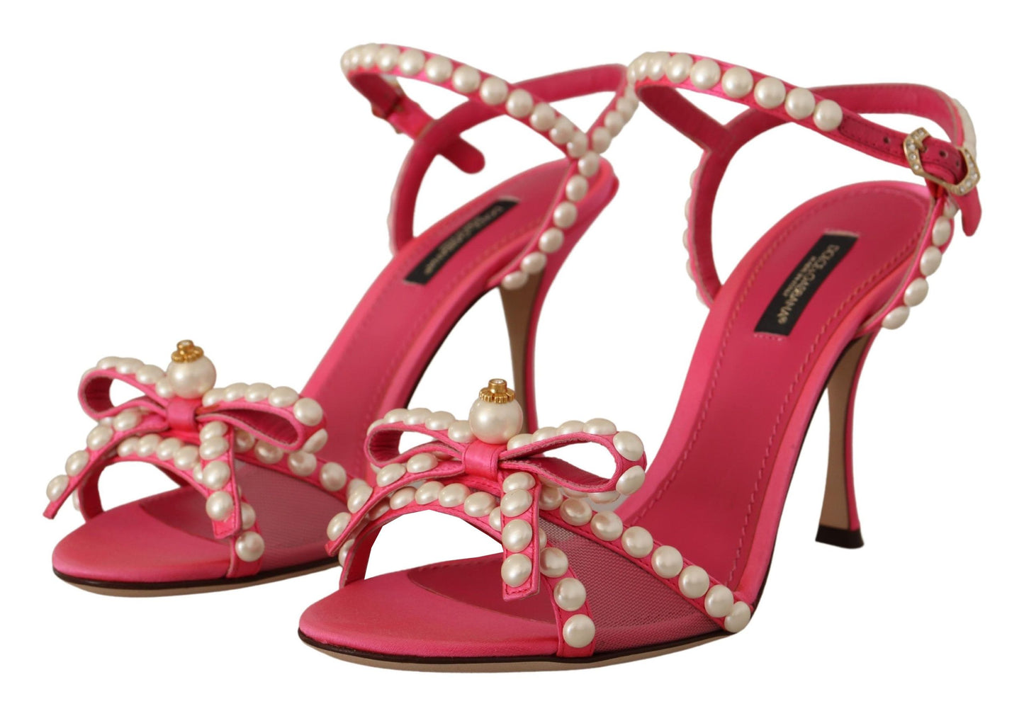 Chaussures à talons Dolce & Gabbana en satin rose et cristaux blancs nacrés