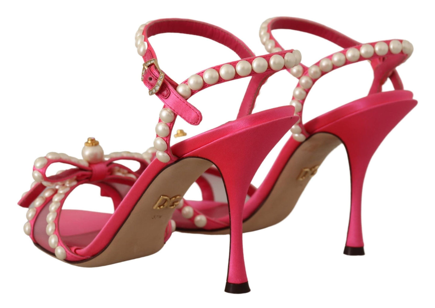 Chaussures à talons Dolce & Gabbana en satin rose et cristaux blancs nacrés
