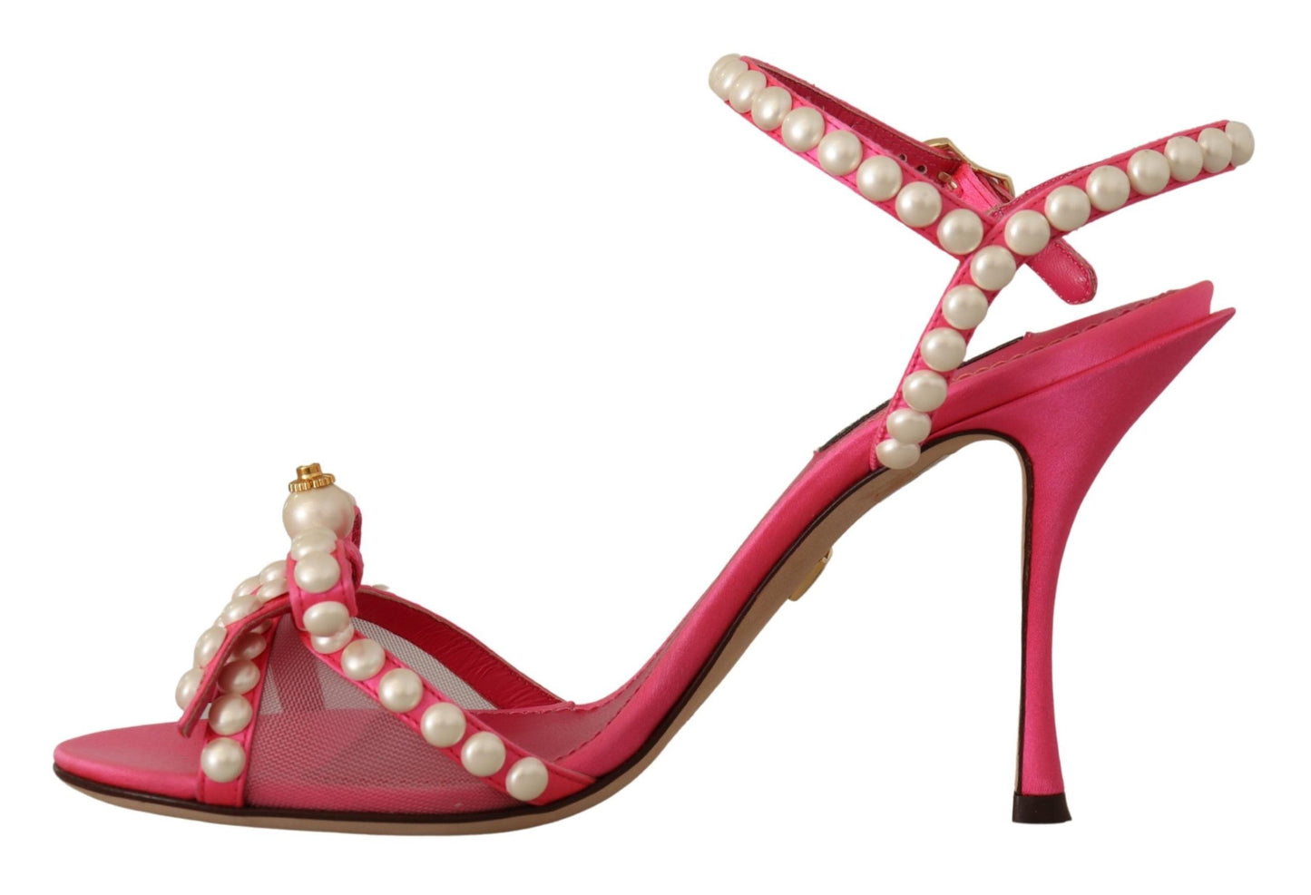 Chaussures à talons Dolce & Gabbana en satin rose et cristaux blancs nacrés