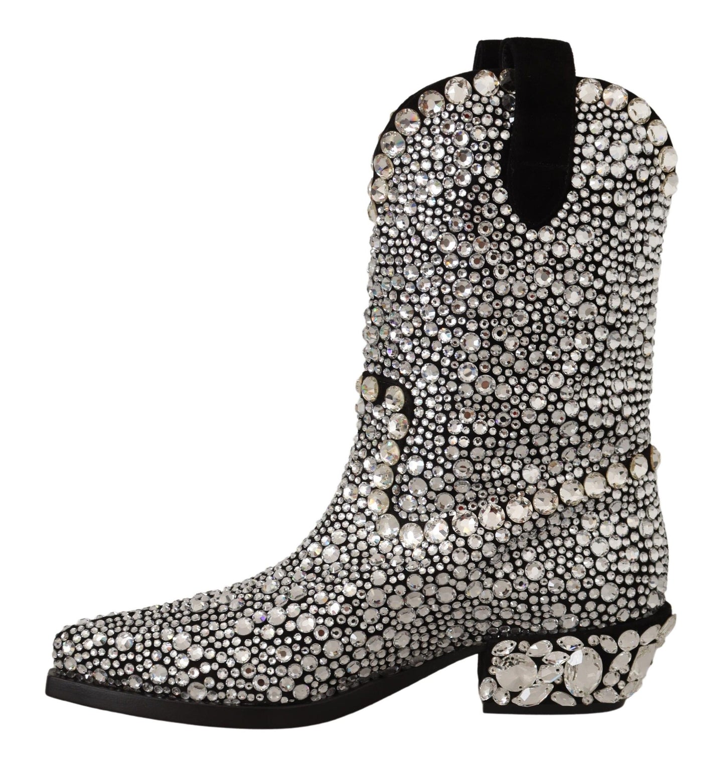 Bottes cowgirl en daim noir et strass Dolce & Gabbana