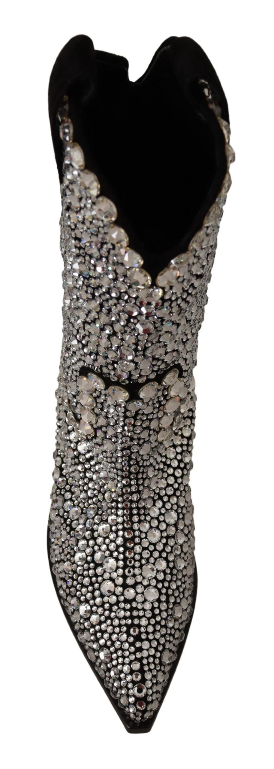 Bottes cowgirl en daim noir et strass Dolce & Gabbana