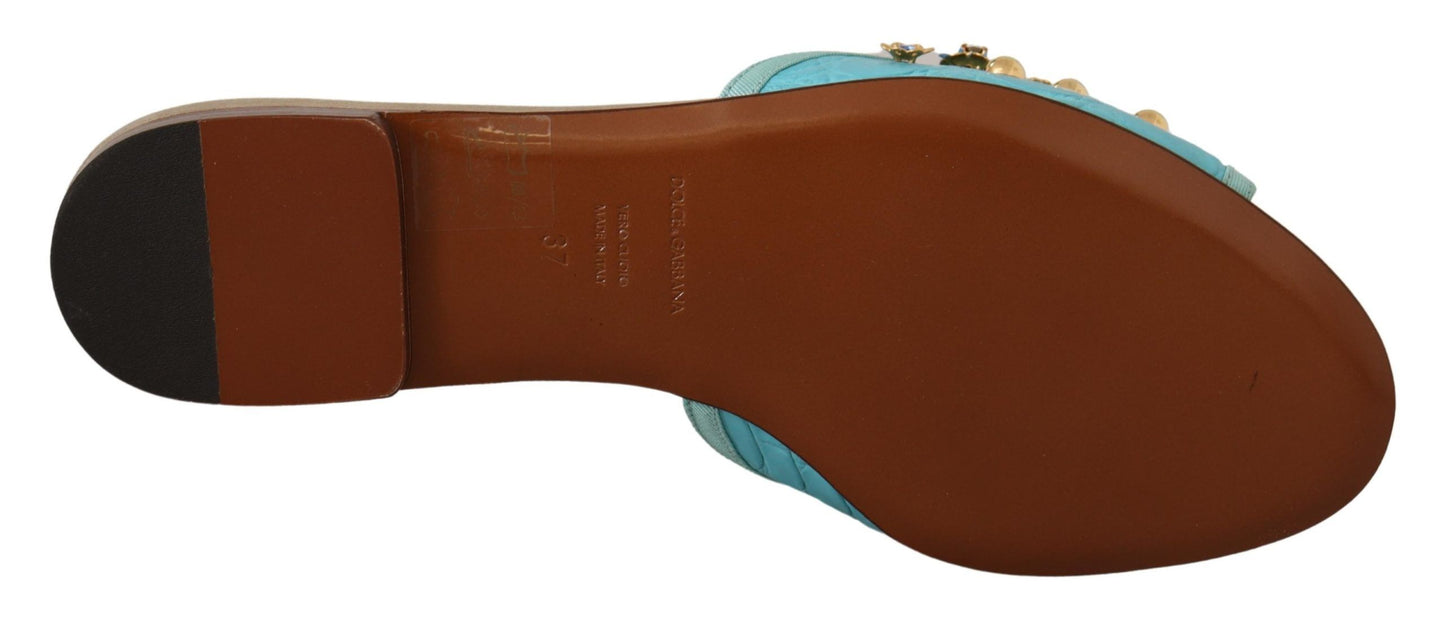 Sandales Dolce & Gabbana en cuir exotique à cristaux bleus