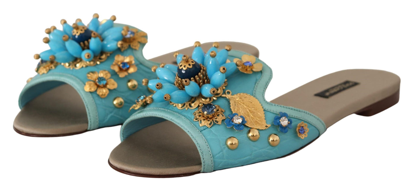 Sandales Dolce & Gabbana en cuir exotique à cristaux bleus