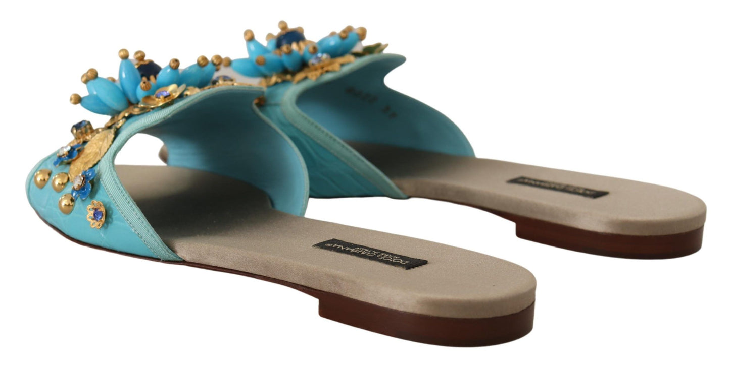 Sandales Dolce & Gabbana en cuir exotique à cristaux bleus