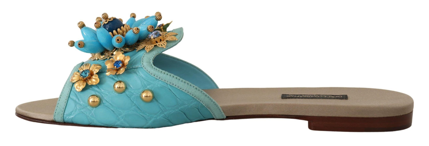 Sandales Dolce & Gabbana en cuir exotique à cristaux bleus