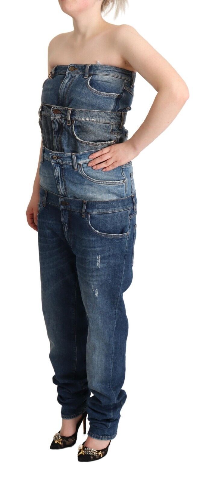 Robe combinaison bustier en denim bleu foncé Dolce & Gabbana