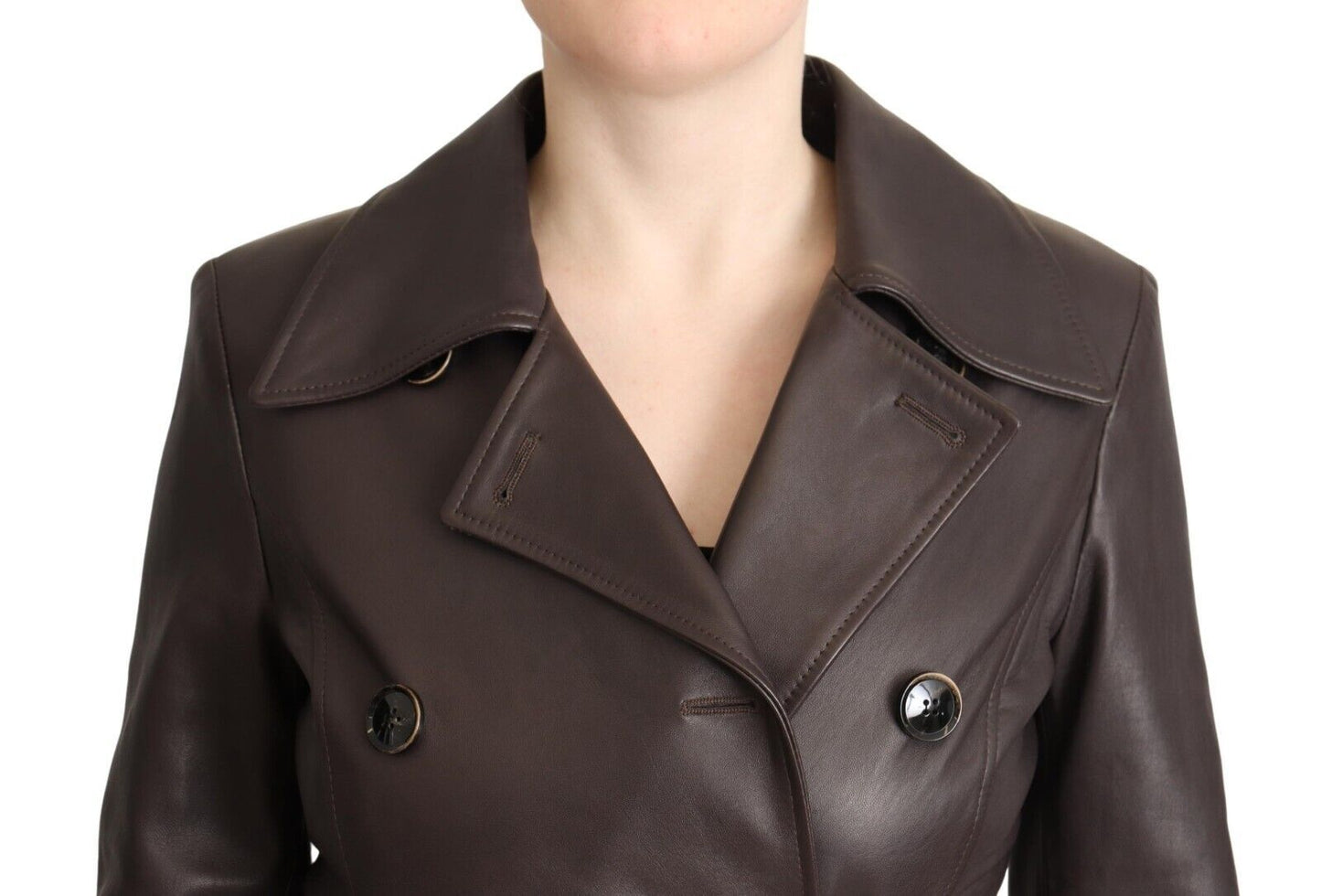 Veste ceinturée à manches longues en cuir marron foncé Dolce & Gabbana