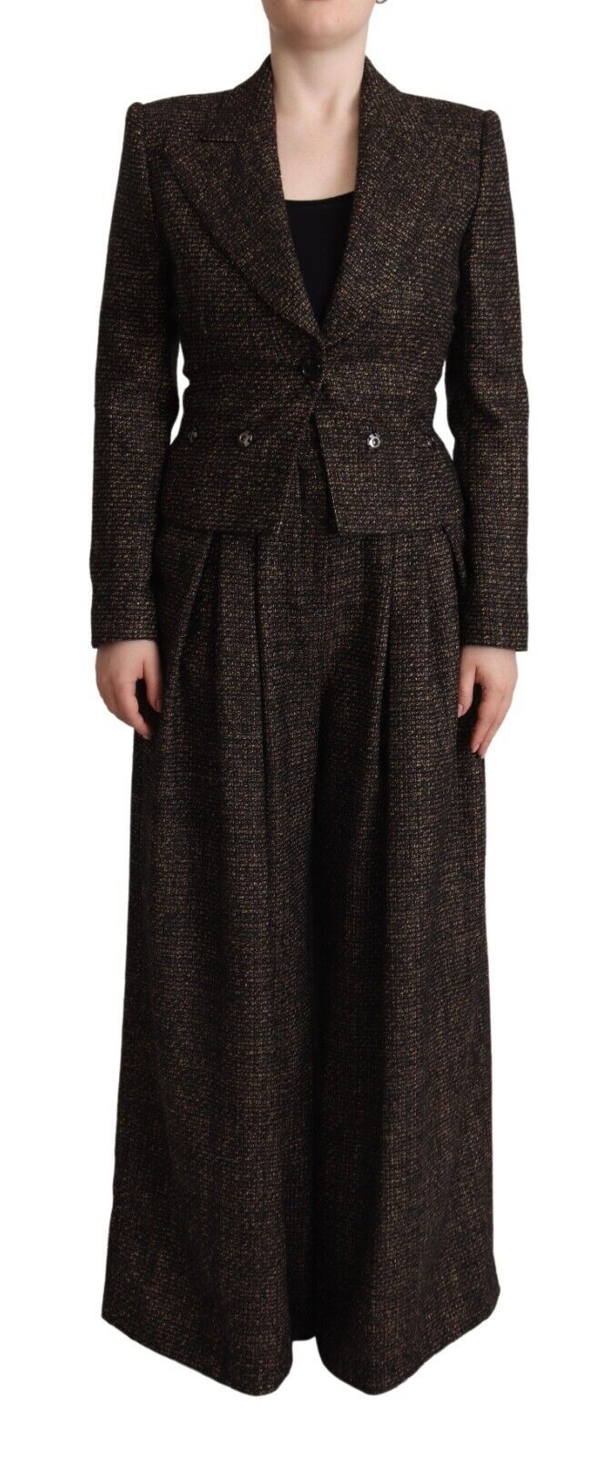 Dolce & Gabbana Ensemble veste et pantalon 2 pièces en laine marron foncé à boutonnage simple