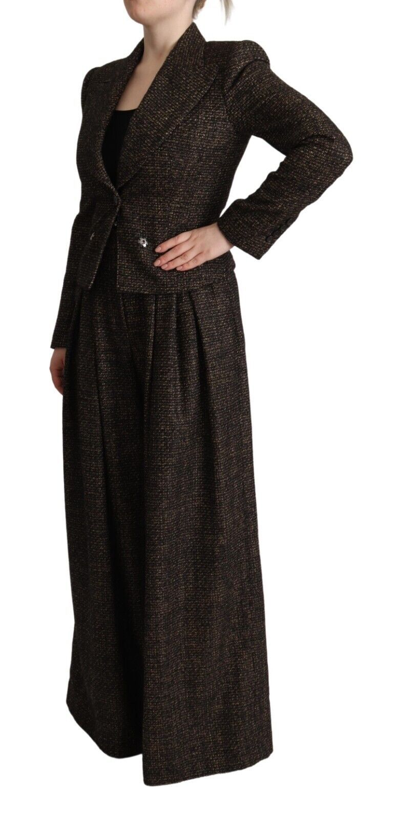 Dolce & Gabbana Ensemble veste et pantalon 2 pièces en laine marron foncé à boutonnage simple