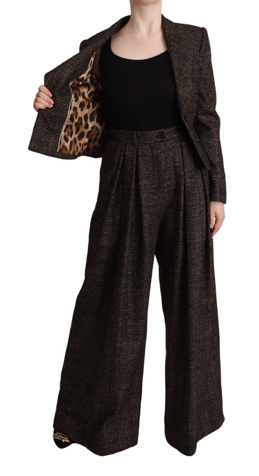 Dolce & Gabbana Ensemble veste et pantalon 2 pièces en laine marron foncé à boutonnage simple