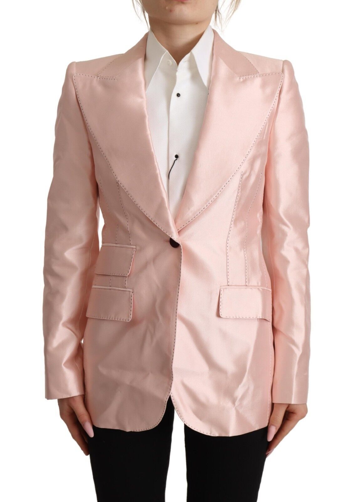 Dolce & Gabbana Veste blazer à manches longues en satin rose