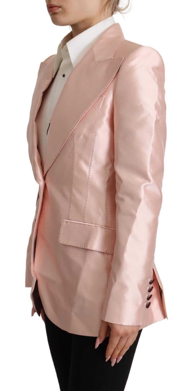 Dolce & Gabbana Veste blazer à manches longues en satin rose