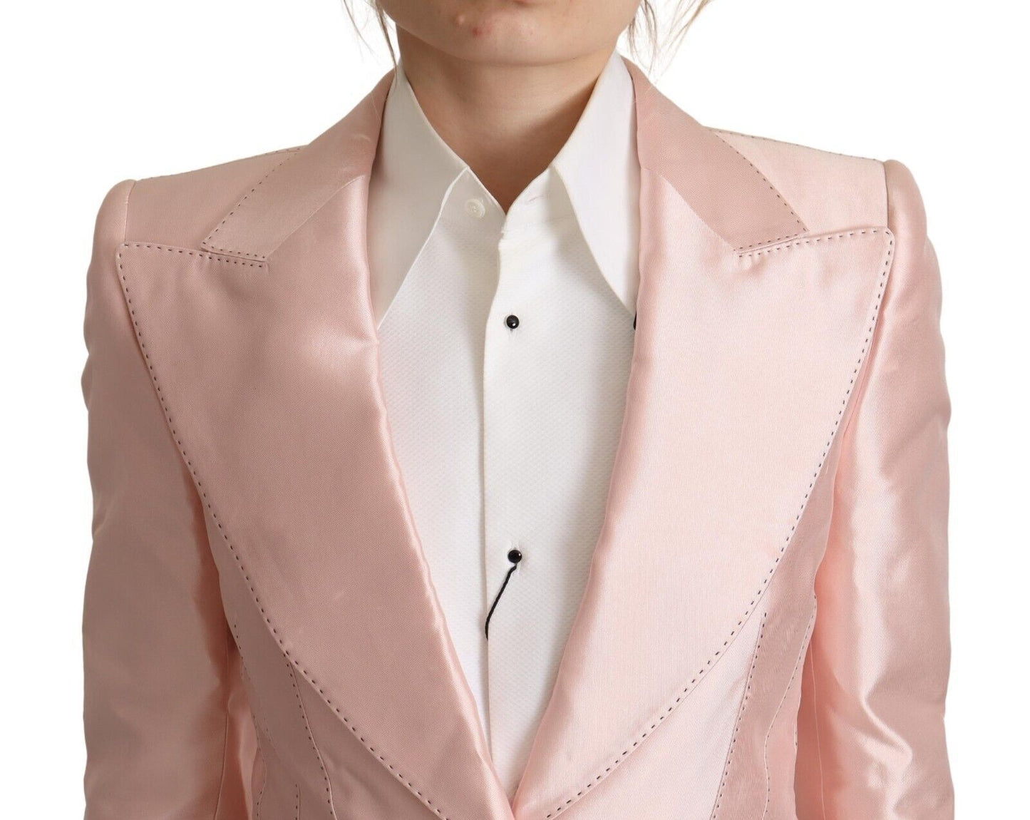 Dolce & Gabbana Veste blazer à manches longues en satin rose
