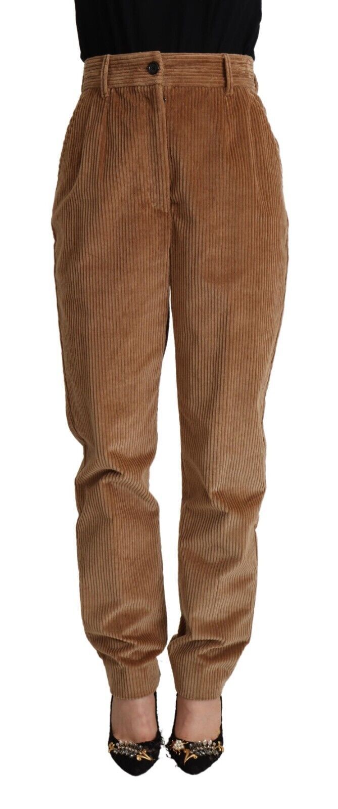 Pantalon skinny taille haute en velours côtelé de coton marron Dolce & Gabbana