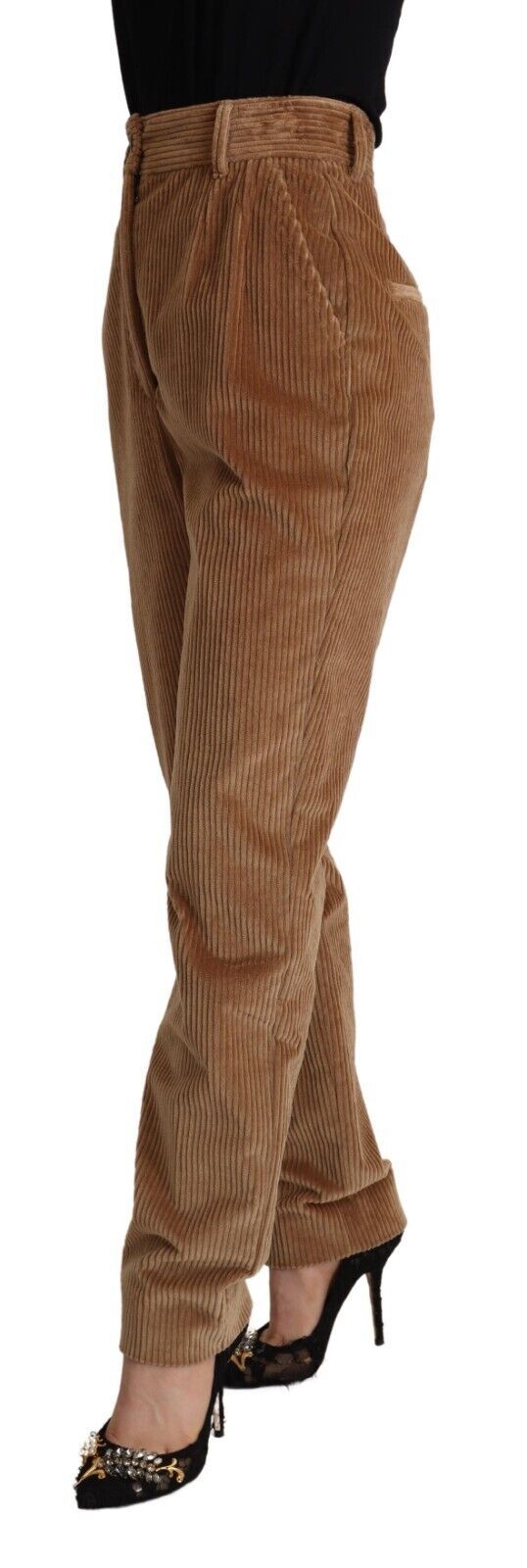 Pantalon skinny taille haute en velours côtelé de coton marron Dolce & Gabbana