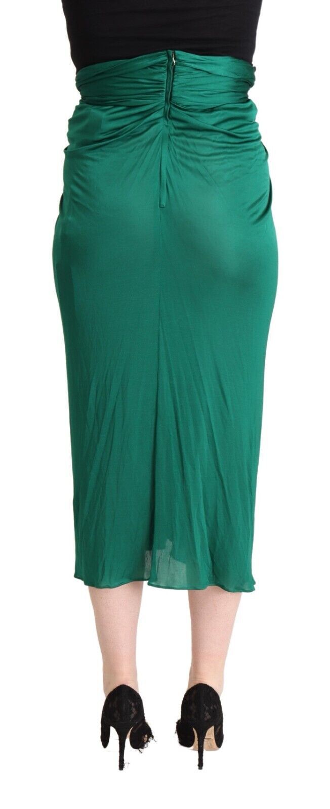 Jupe crayon plissée mi-longue taille haute vert foncé Dolce & Gabbana