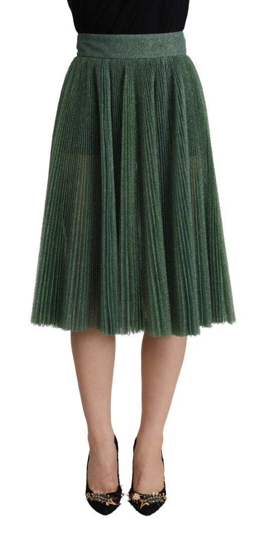 Jupe plissée taille haute trapèze vert métallisé Dolce & Gabbana
