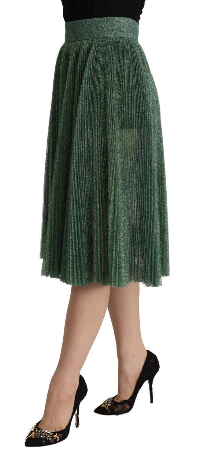 Jupe plissée taille haute trapèze vert métallisé Dolce & Gabbana