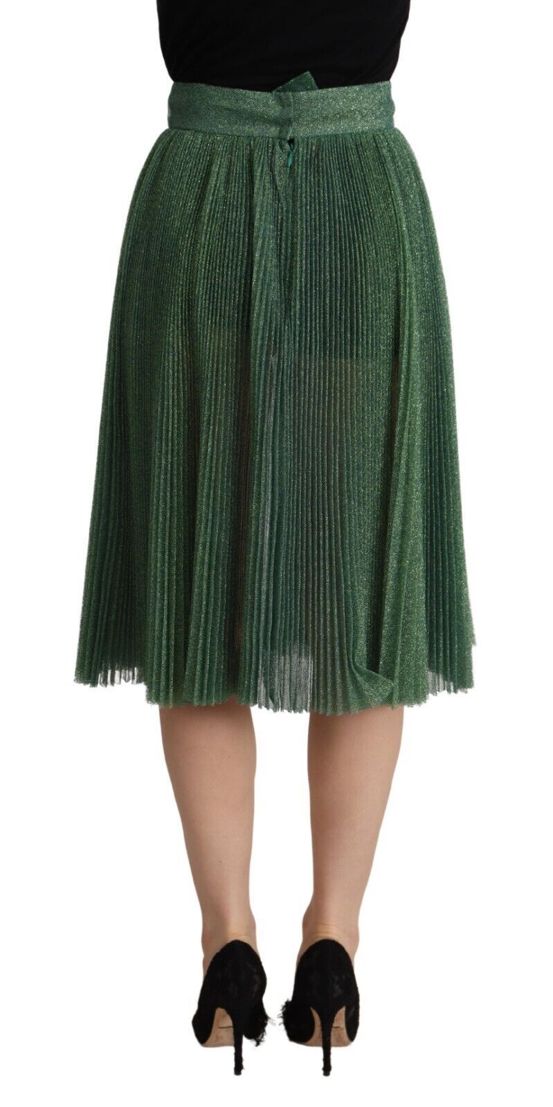 Jupe plissée taille haute trapèze vert métallisé Dolce & Gabbana