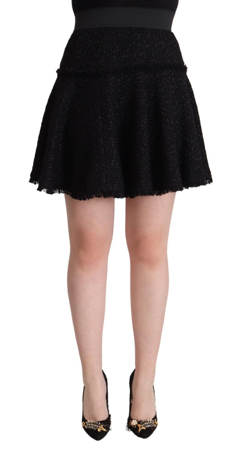 Mini-jupe trapèze taille haute en nylon tricoté noir Dolce & Gabbana