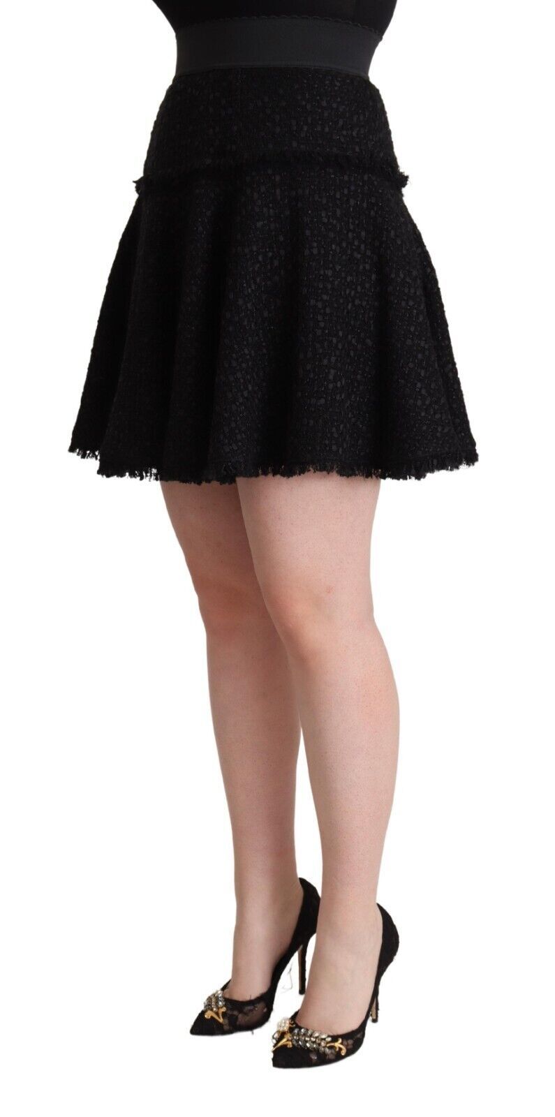 Mini-jupe trapèze taille haute en nylon tricoté noir Dolce & Gabbana
