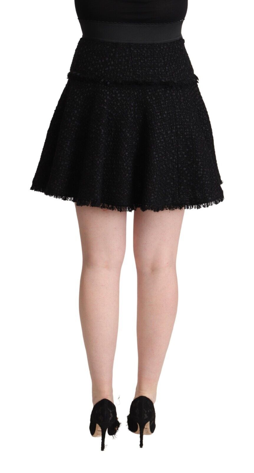 Mini-jupe trapèze taille haute en nylon tricoté noir Dolce & Gabbana