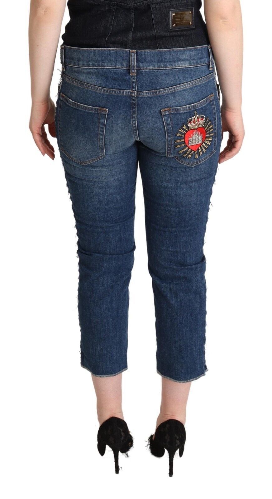 Jean court taille moyenne bleu délavé Dolce & Gabbana avec logo