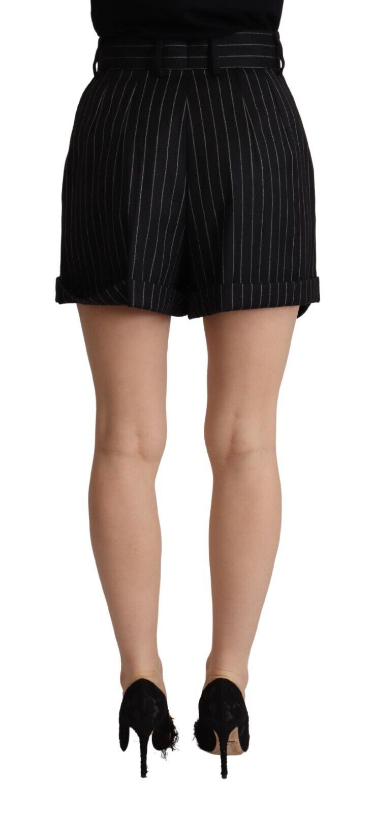 Pantalon bermuda taille haute en laine à rayures noires Dolce & Gabbana