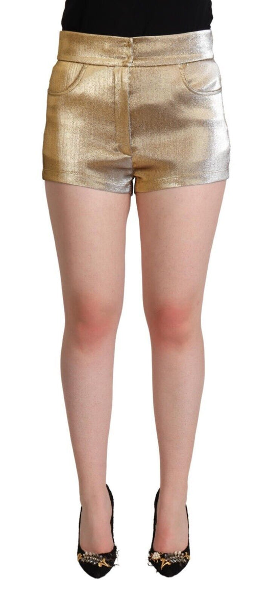 Short taille mi-haute en coton métallisé doré Dolce & Gabbana
