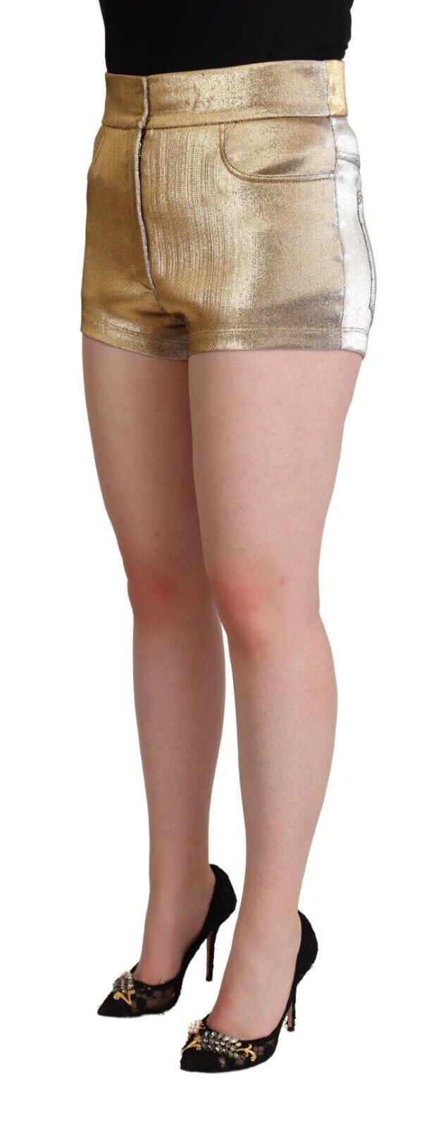 Short taille mi-haute en coton métallisé doré Dolce & Gabbana