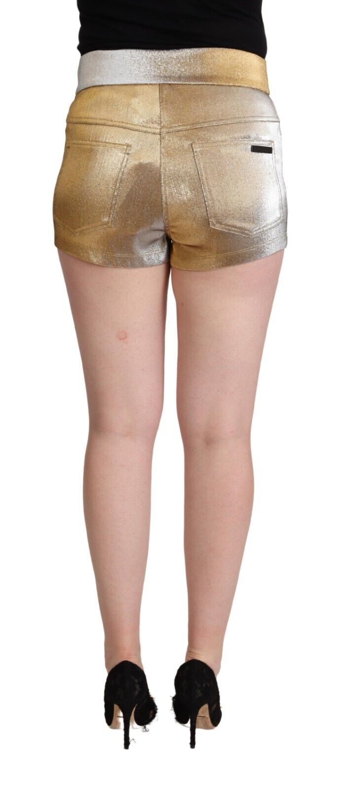 Short taille mi-haute en coton métallisé doré Dolce & Gabbana
