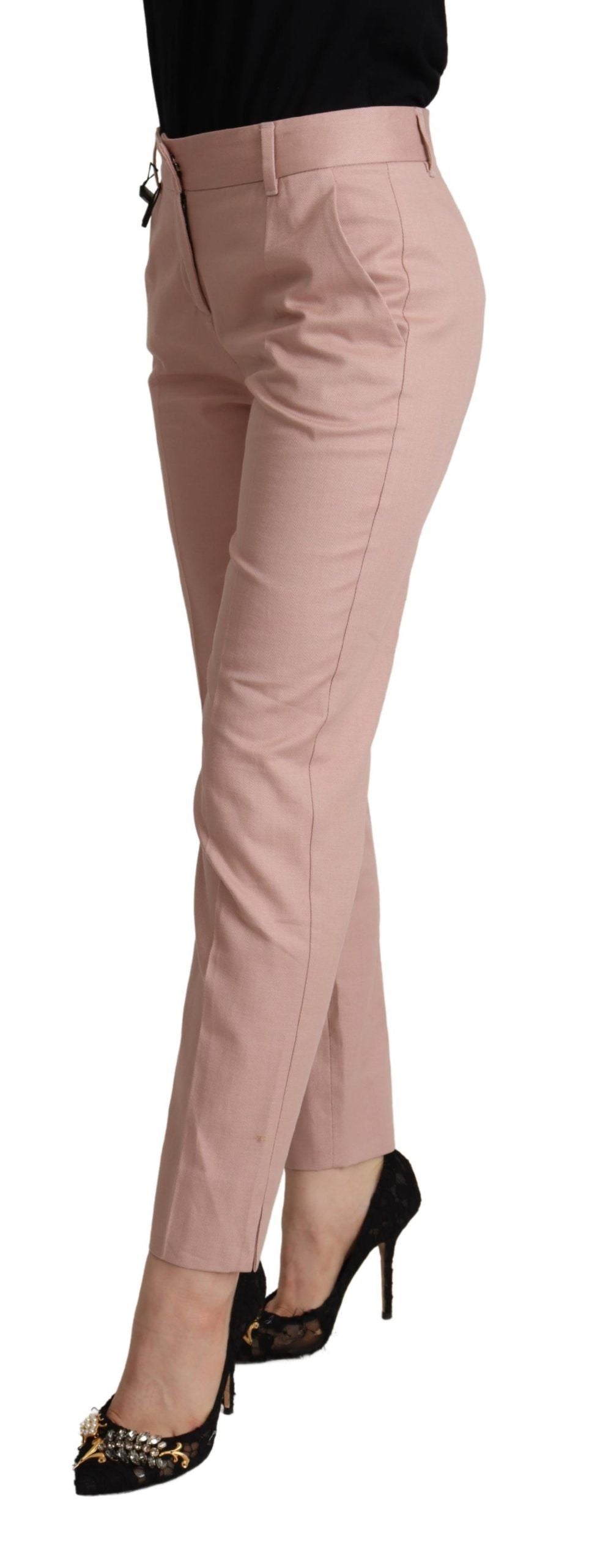 Pantalon fuselé taille moyenne en coton rose Dolce & Gabbana