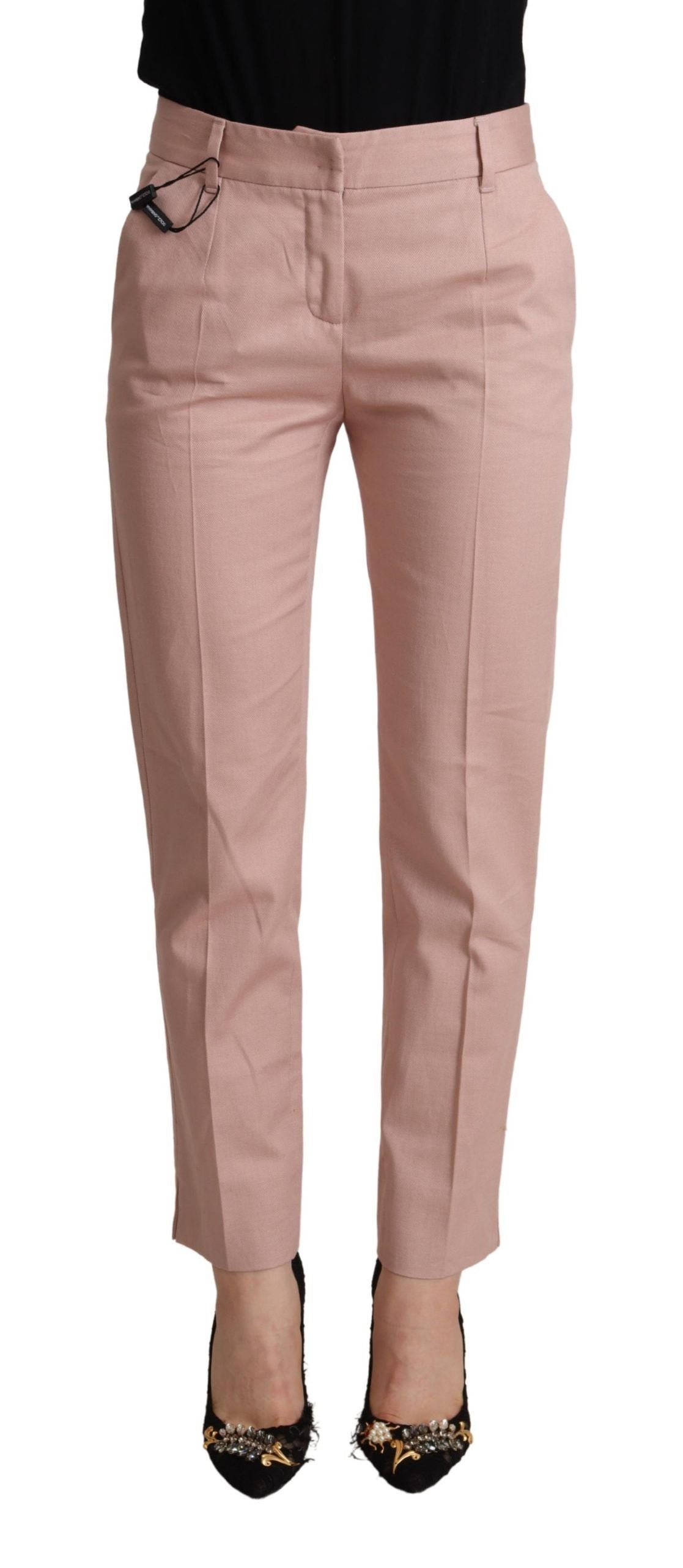 Pantalon fuselé taille moyenne en coton rose Dolce & Gabbana