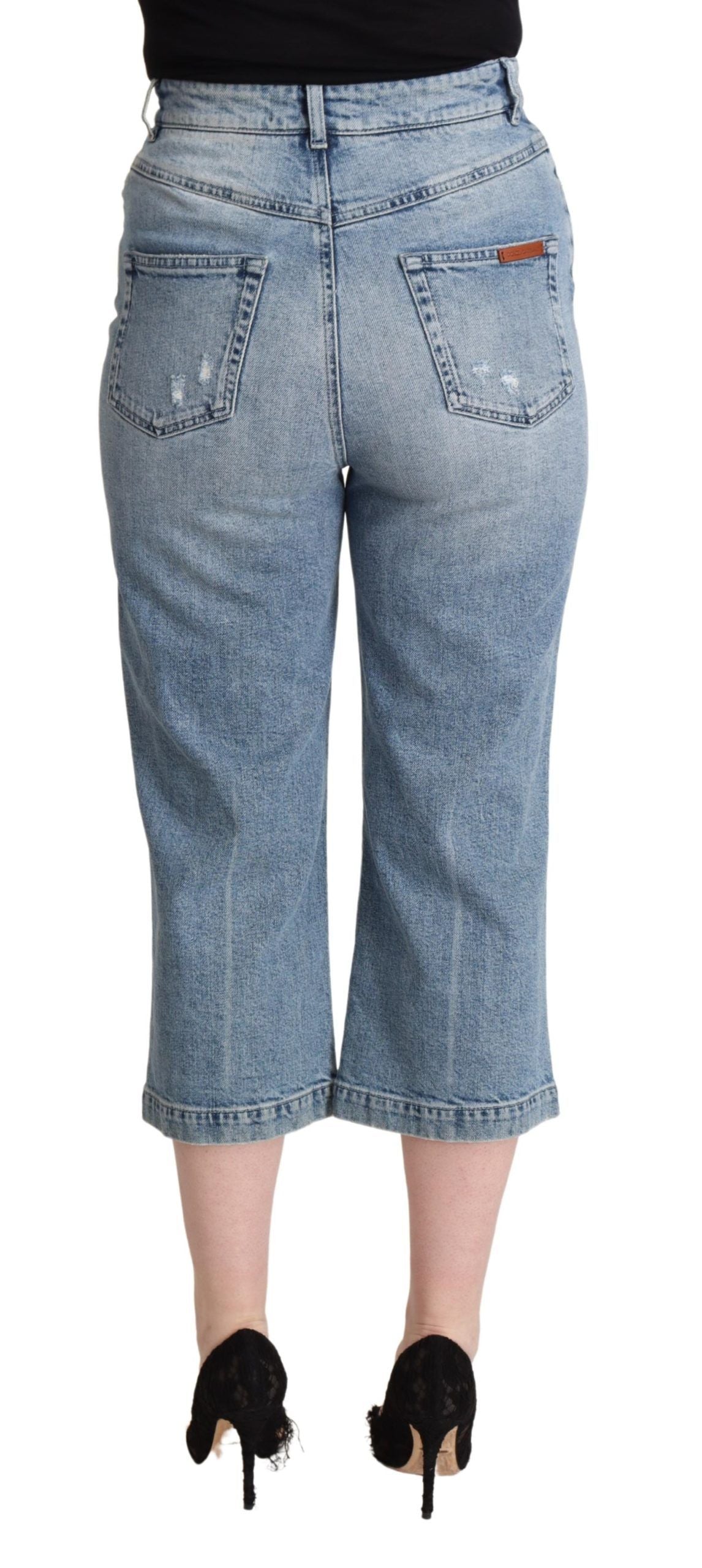 Jean Capri court en denim de coton bleu déchiré Dolce & Gabbana