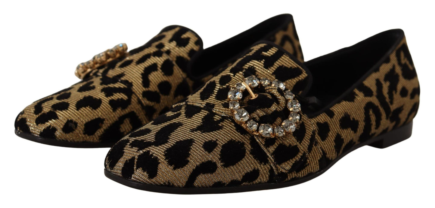 Dolce & Gabbana – Loafer-Schuhe mit goldenem Leopardenmuster und Kristallen