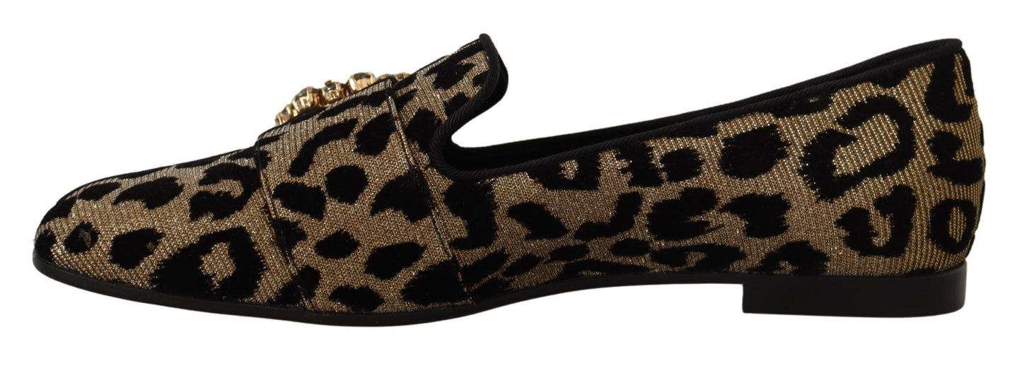Dolce & Gabbana – Loafer-Schuhe mit goldenem Leopardenmuster und Kristallen