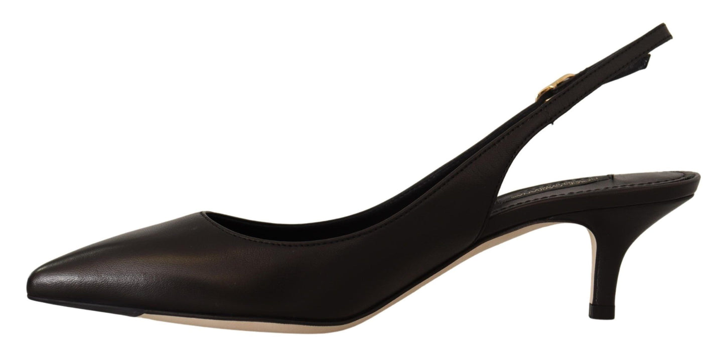 Escarpins à talons et brides arrière en cuir noir Dolce & Gabbana